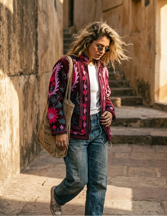 Amarante Suzani Hand-Embroidered Jacket