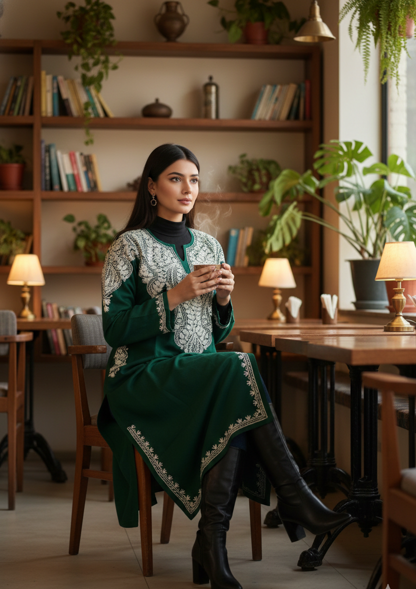 Zamrud-e-Noor Kashmiri Aari Embroidered Woollen Pheran