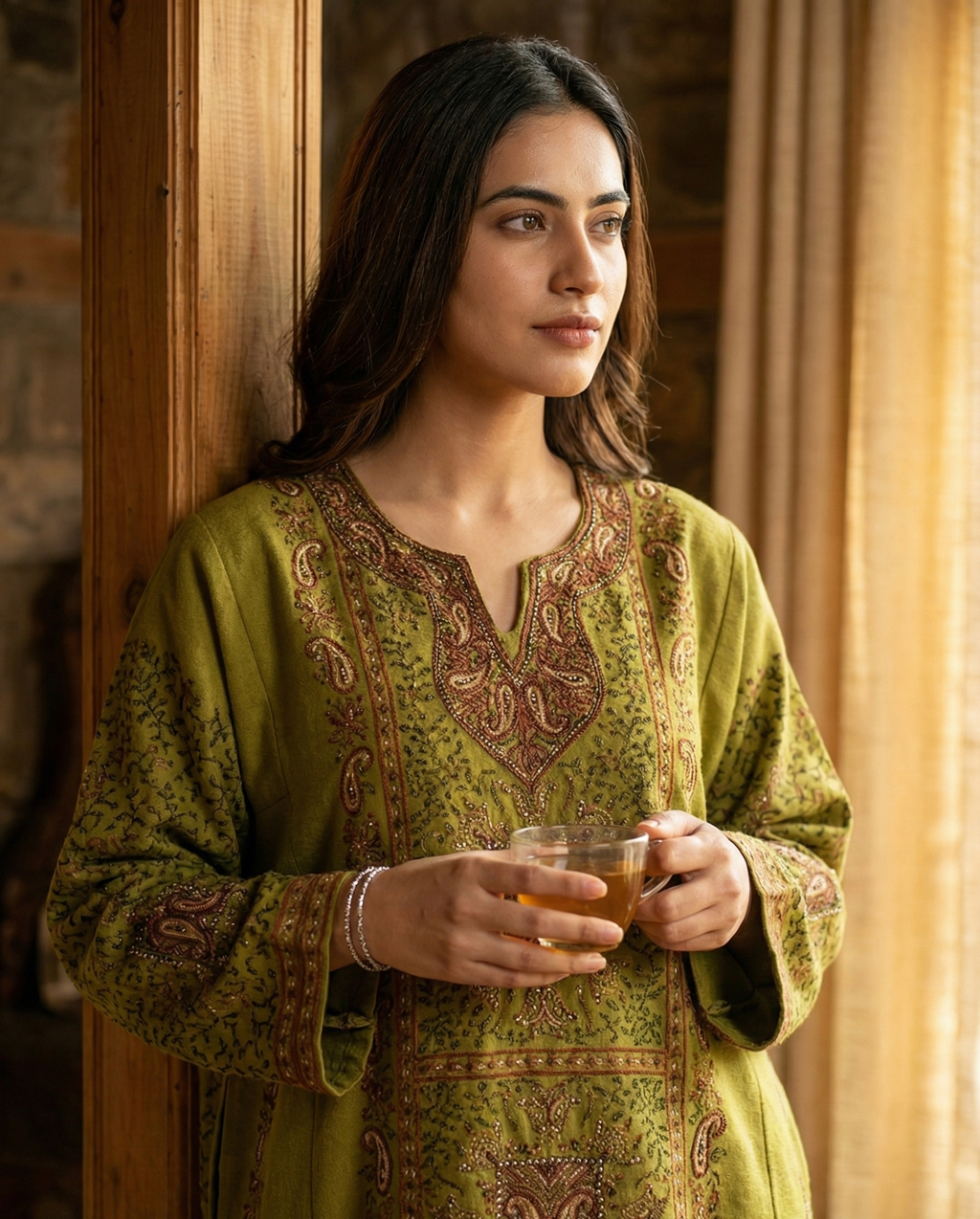 Shahi-Darbār-e-Zar Pure Raffal Heavy Sozni Embroidered Pheran