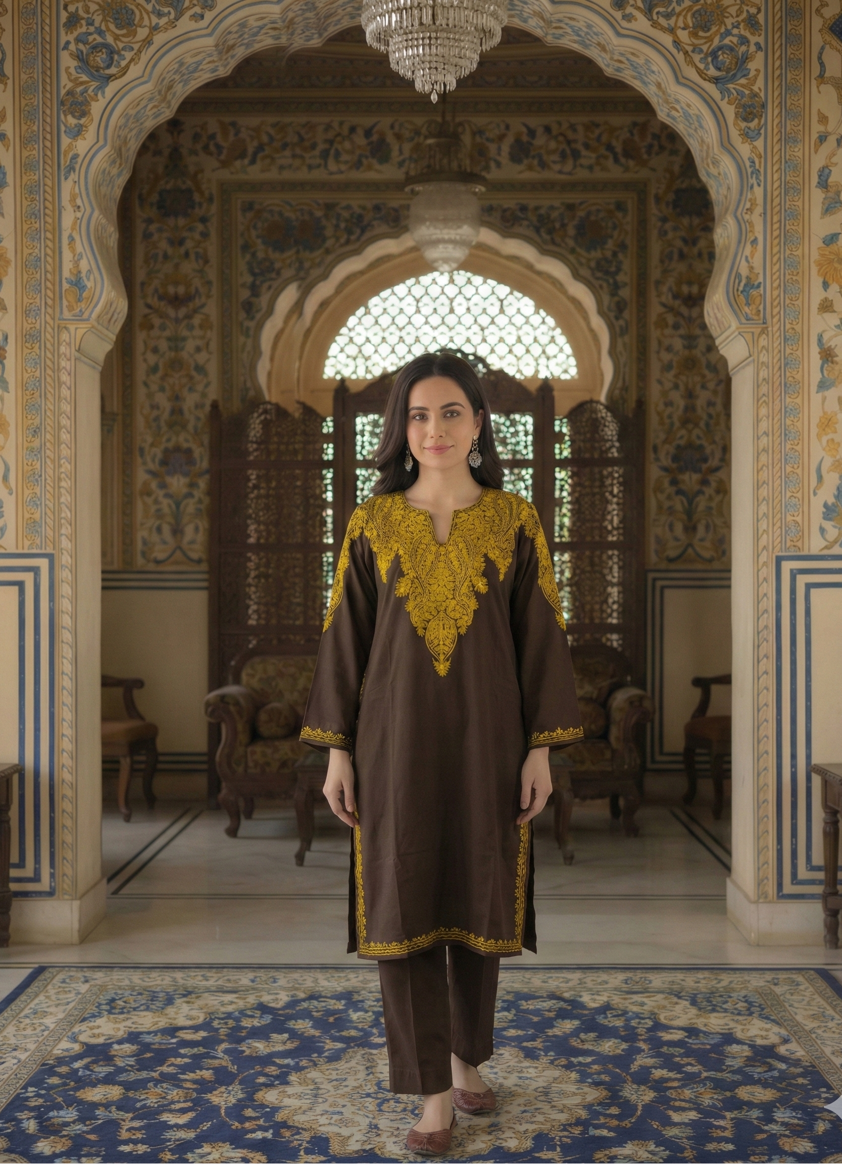 Zar-e-Zameen Kashmiri Aari Embroidered Woollen Pheran