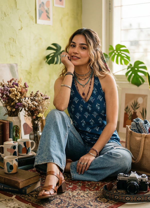 Noor - The Indigo Halter Kurti