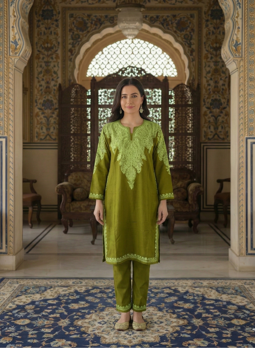 Zeenat-e-Zaitoon Kashmiri Aari Embroidered Woollen Pheran