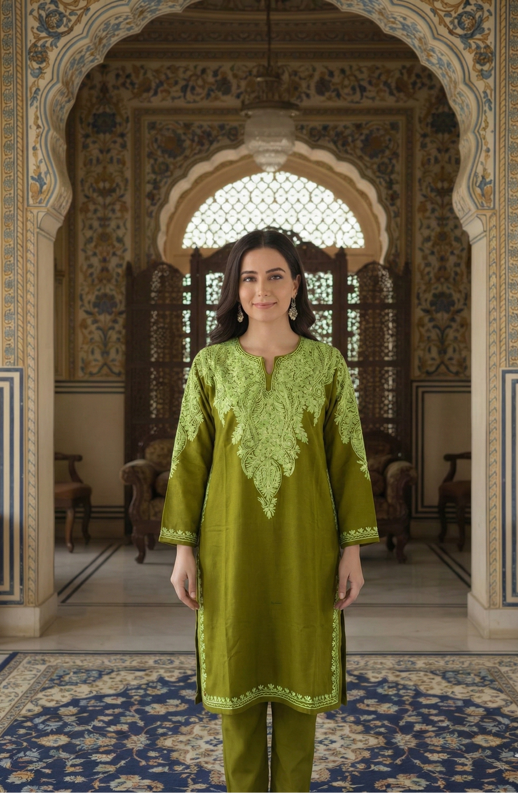 Zeenat-e-Zaitoon Kashmiri Aari Embroidered Woollen Pheran
