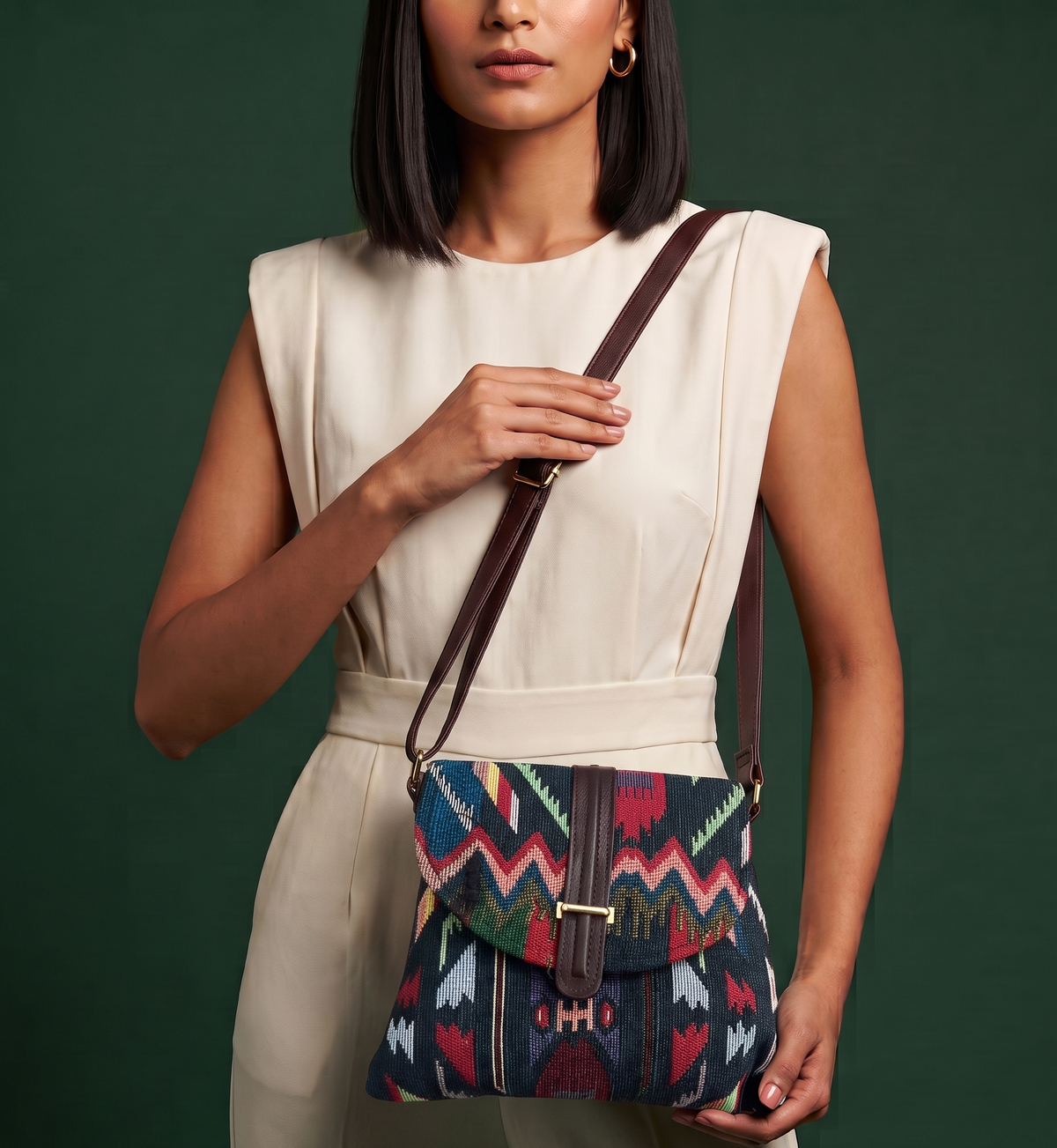 Rangsaaz Jacquard Flap Sling Bag