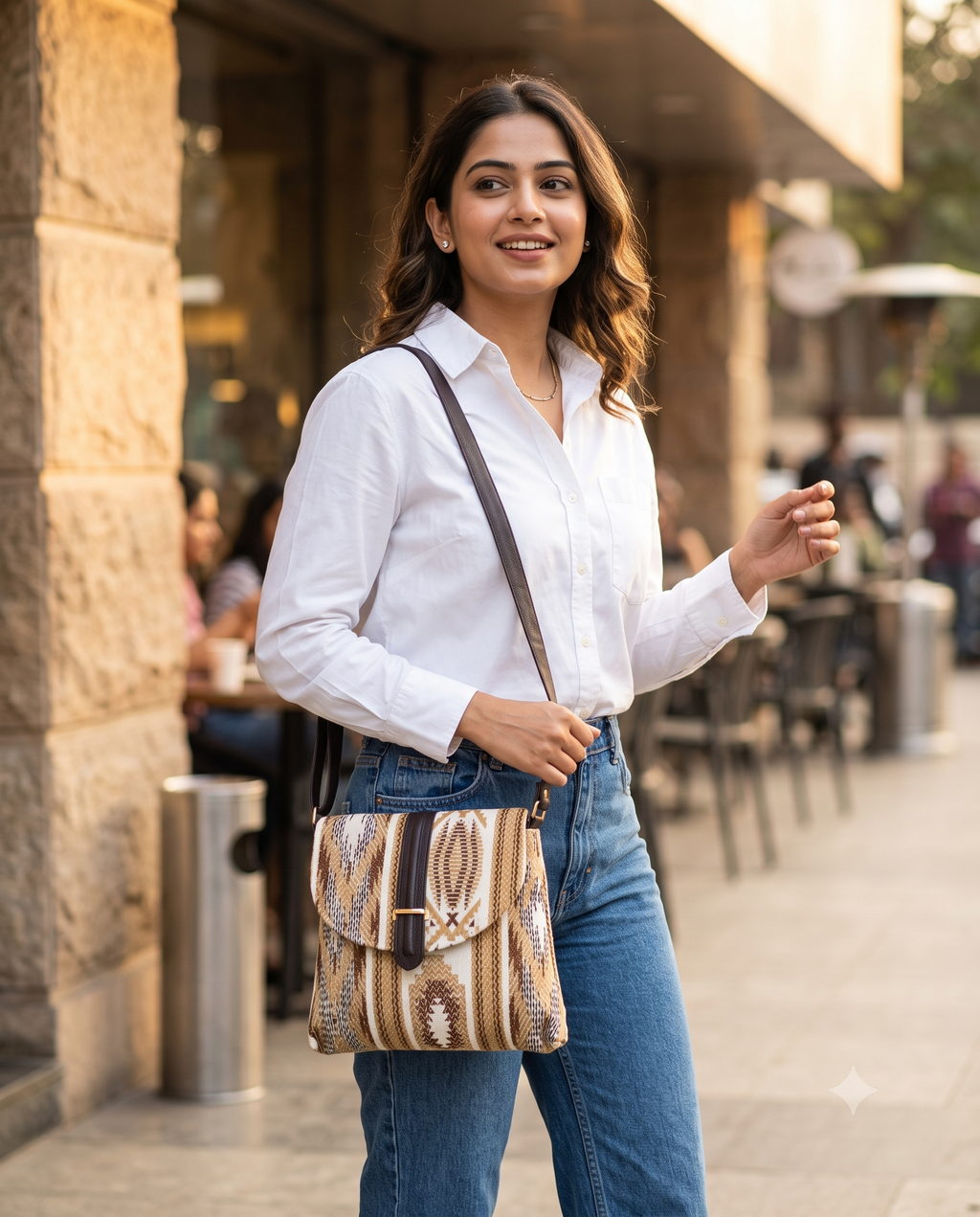 Tessara Geometric Jacquard Flap Sling Bag