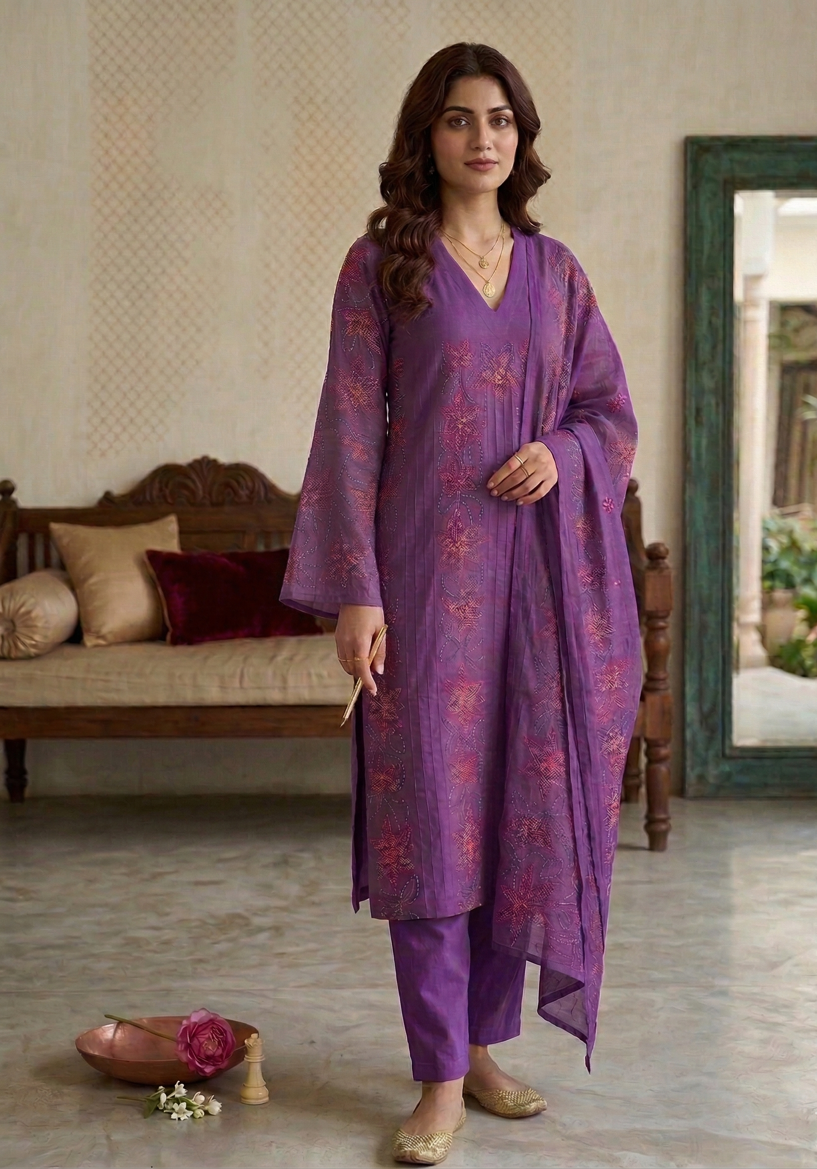 Shama-E-Bengun Pure Phulkari Hand Embroided Couture Suit