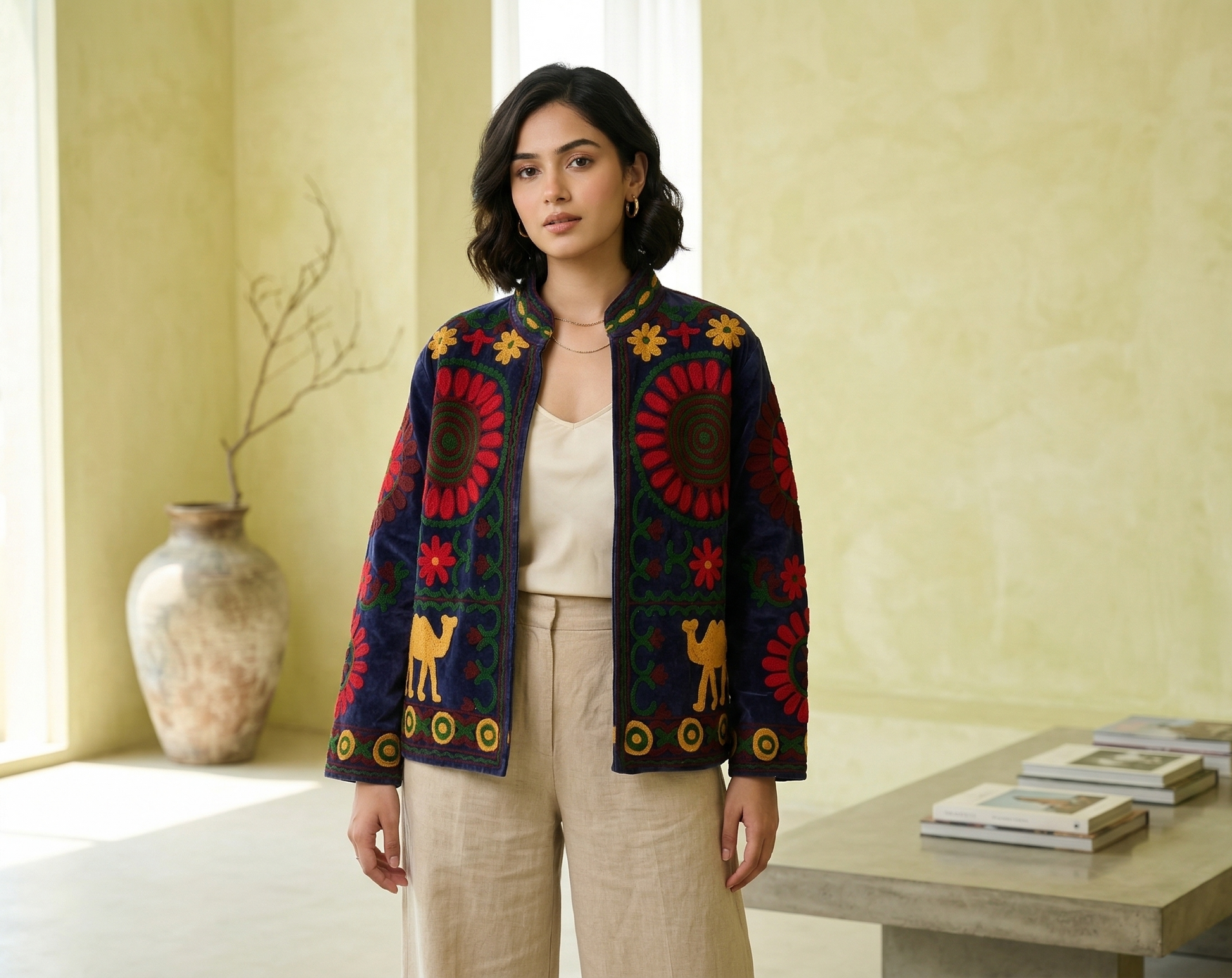 Cammello Suzani Hand-Embroidered Jacket