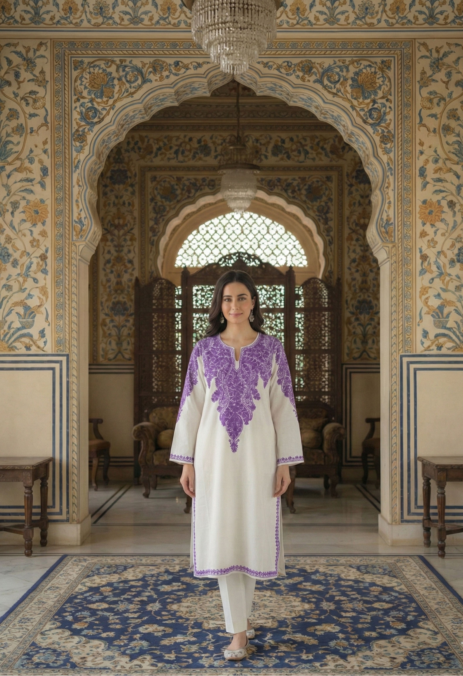 Safaid-e-Shehzaadi Kashmiri Aari Embroidered Woollen Pheran