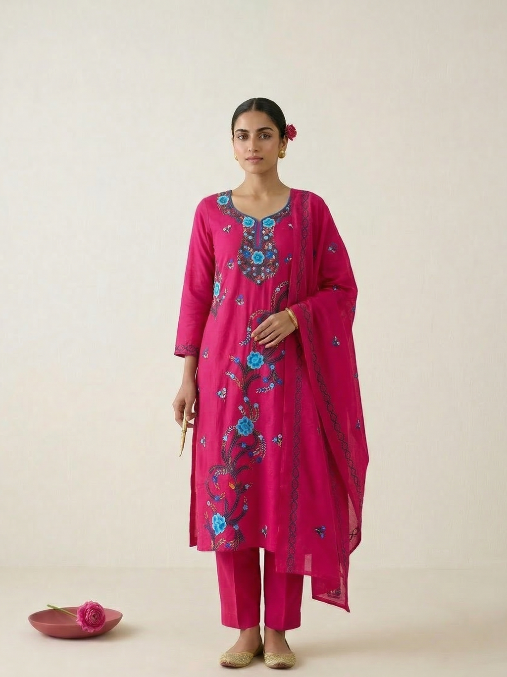 Neel-E-Raunāq Pure Phulkari Hand Embroided Couture Suit