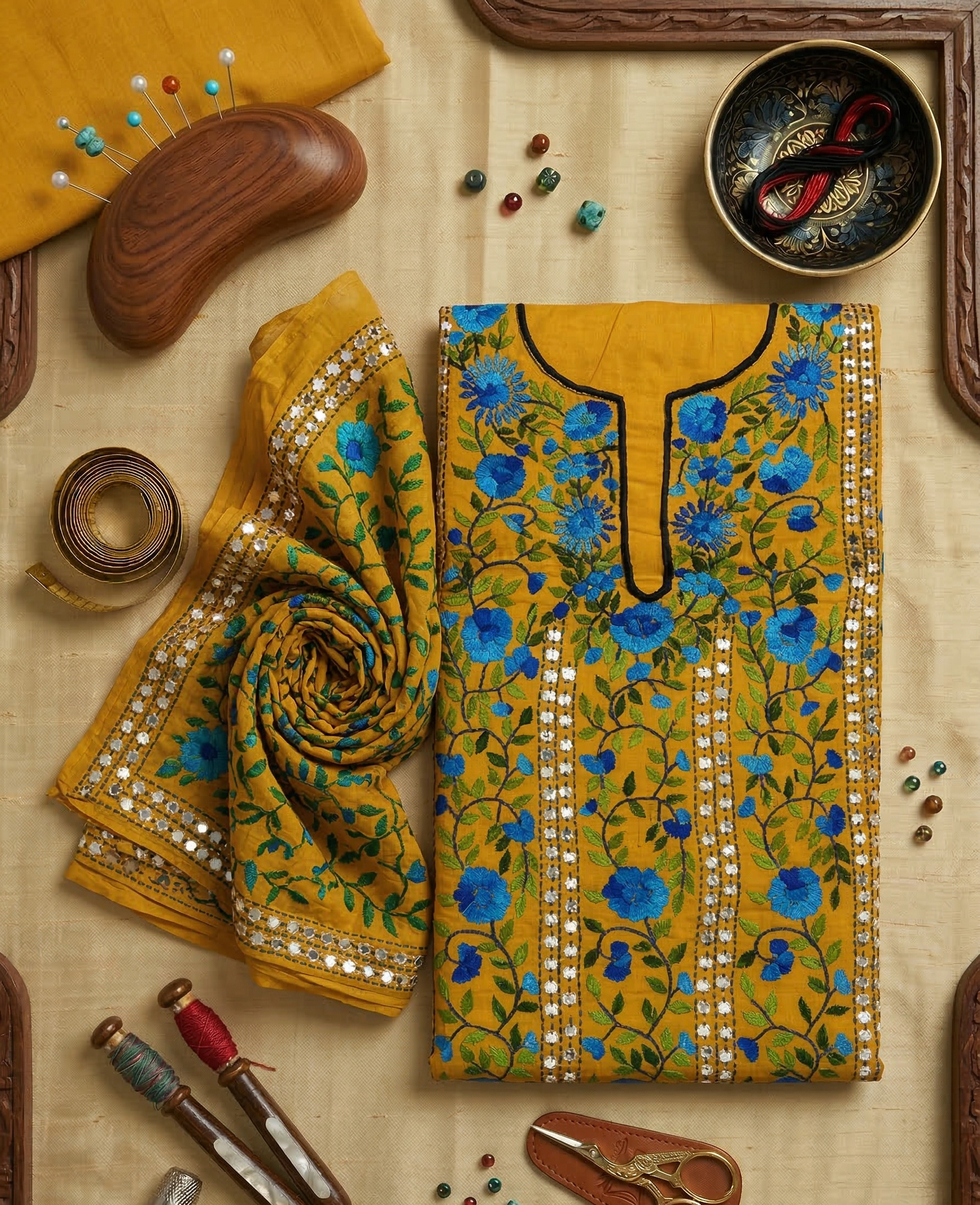 Kesar-E-Nilam Pure Phulkari Hand Embroided Couture Suit