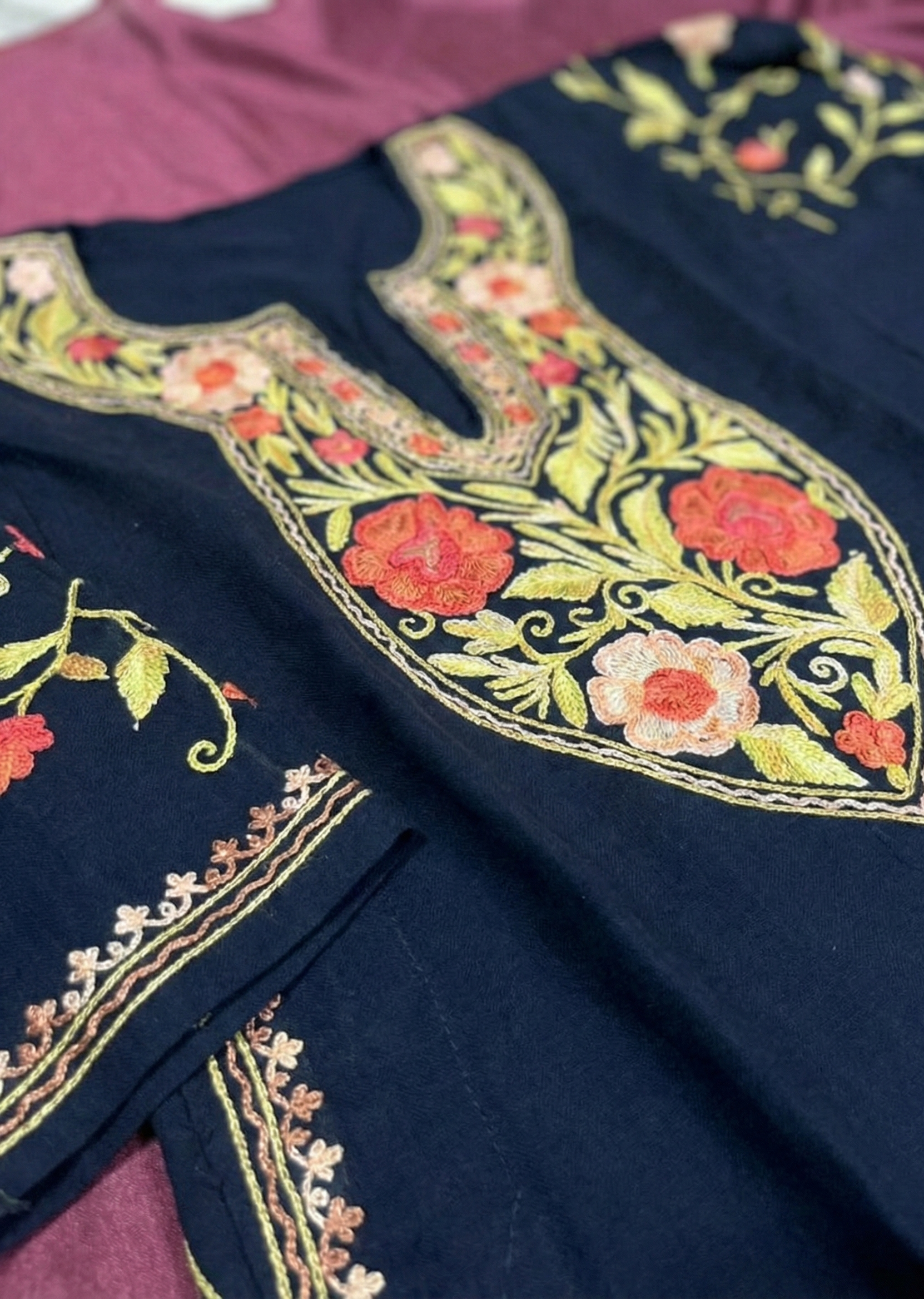 Neelam-e-Badshah Deep Blue Kashmiri Aari Embroidered Pheran