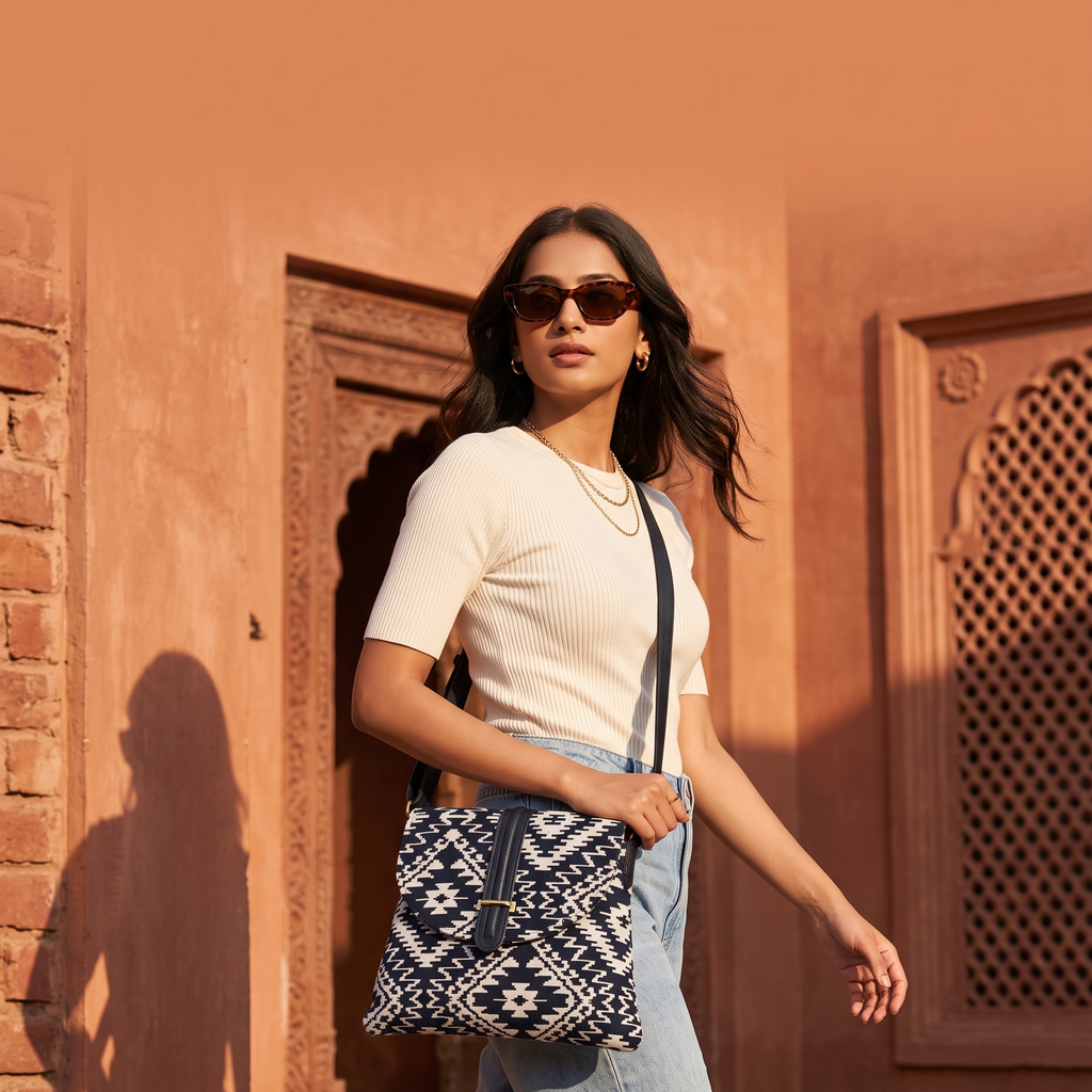 Bunkaar Monochrome Jacquard Sling Bag
