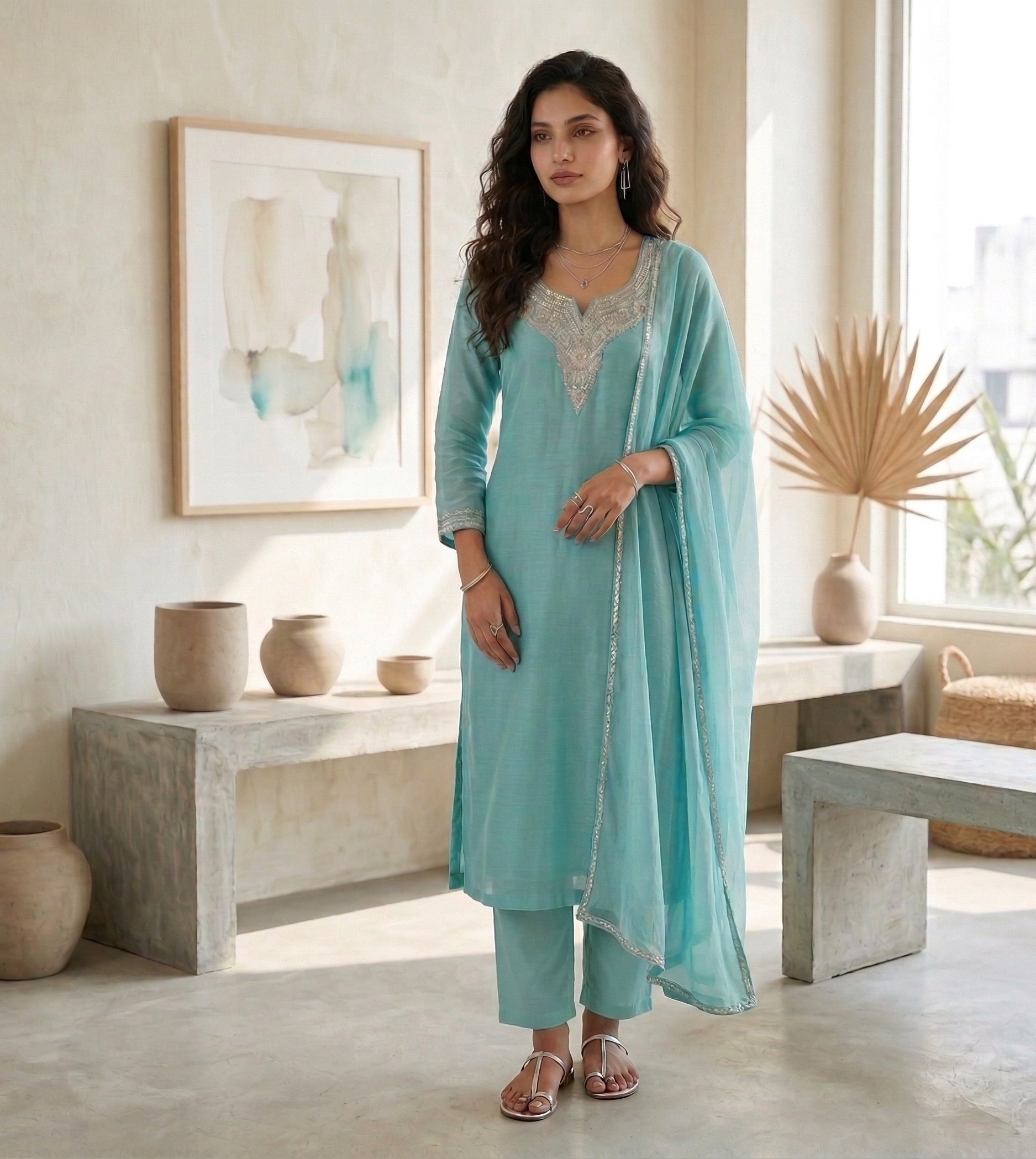 Royal Kashmiri Tilla Embroidered Roman Silk Suit