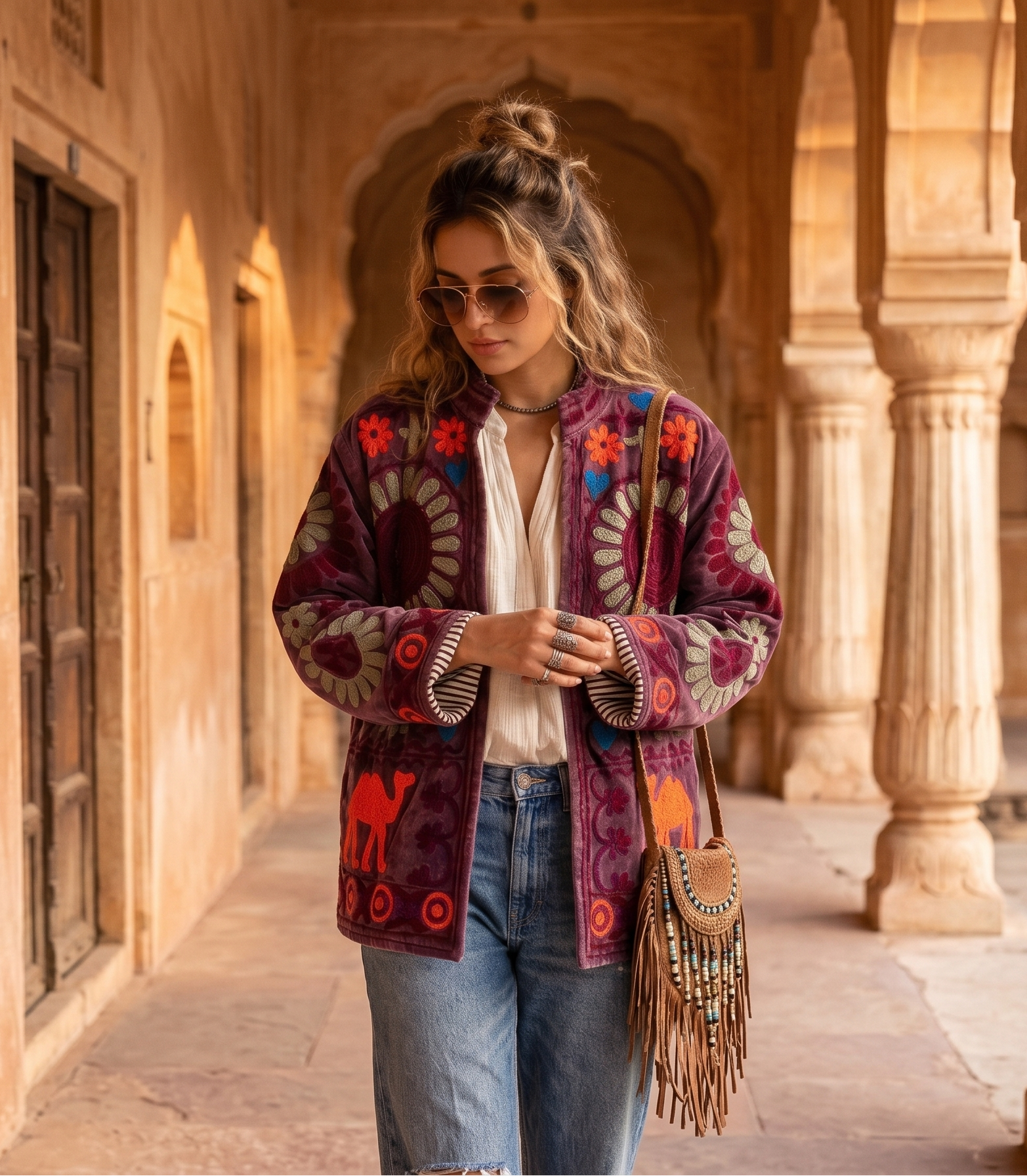 Rosone Vino Suzani Hand-Embroidered Jacket