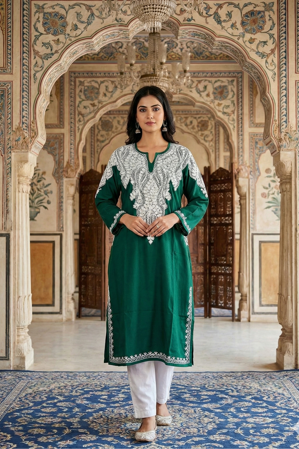 Zamrud-e-Noor Kashmiri Aari Embroidered Woollen Pheran