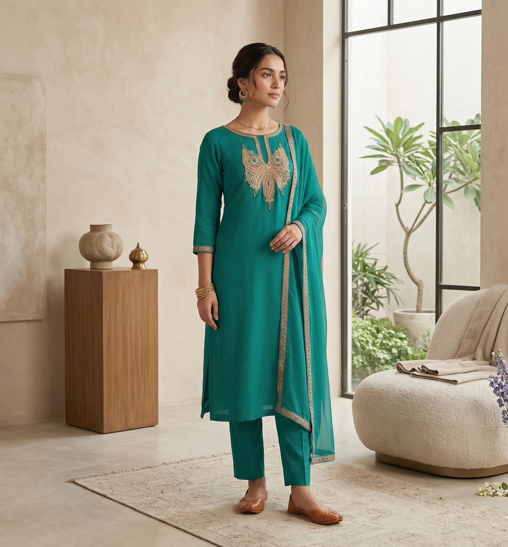 Kashmiri Tilla Work Neck Design Salwar Suit