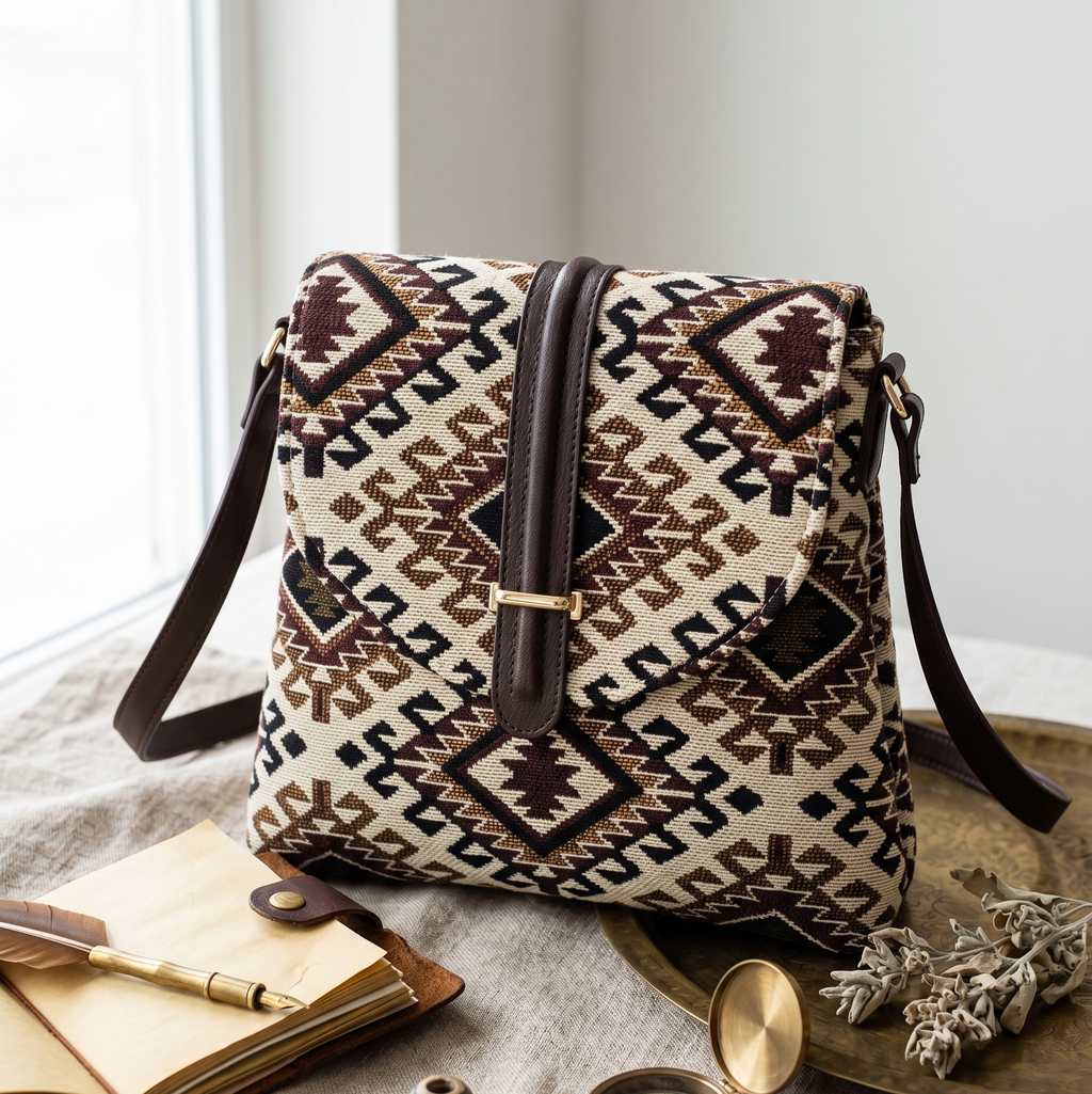 Tantira Geometric Jacquard Flap Sling Bag