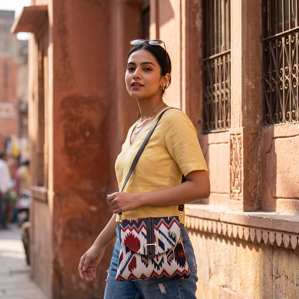 Taanabaana Multicolour Jacquard Flap Sling Bag