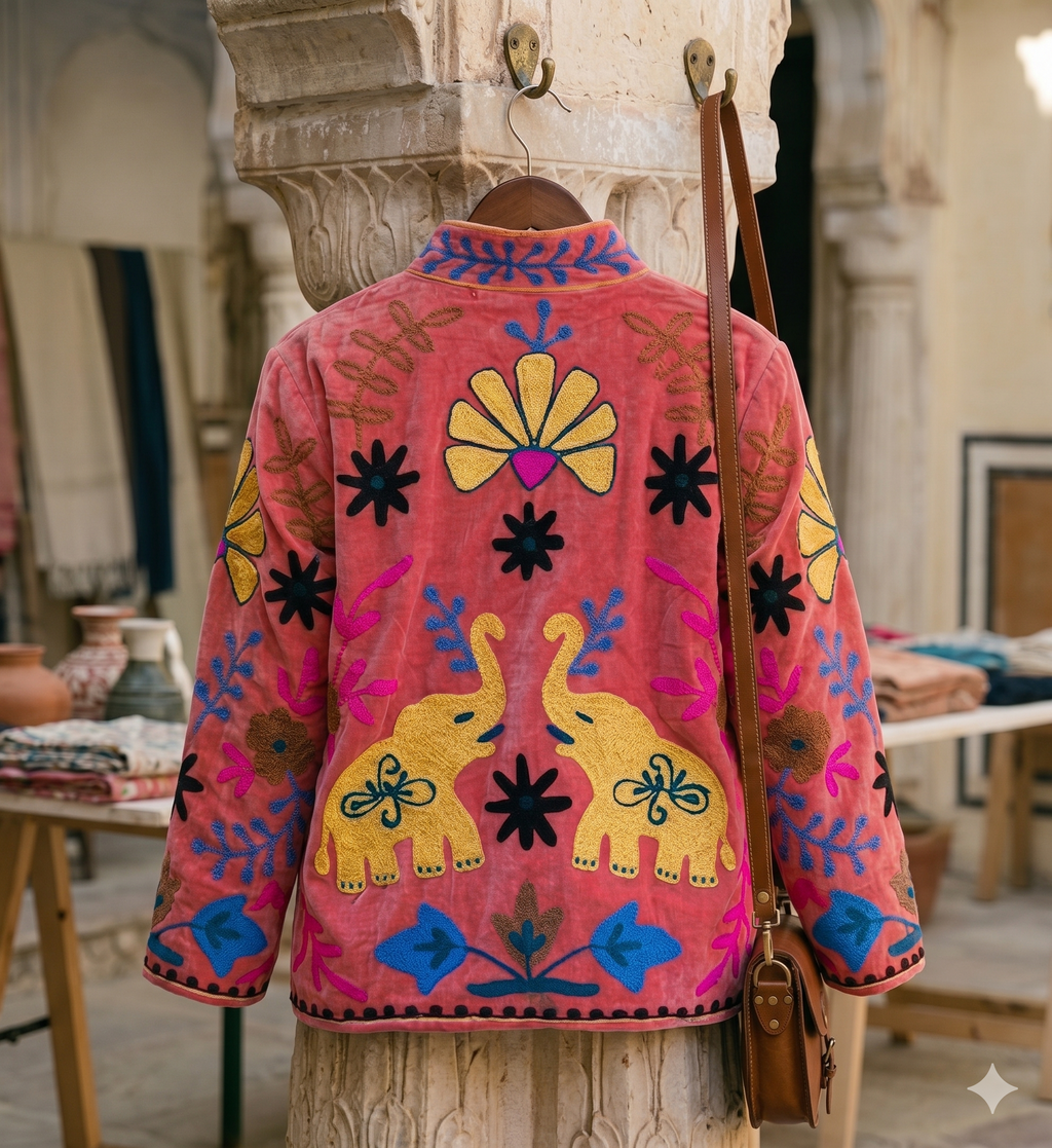 Gulaabi Elefante Suzani Hand-Embroidered Jacket