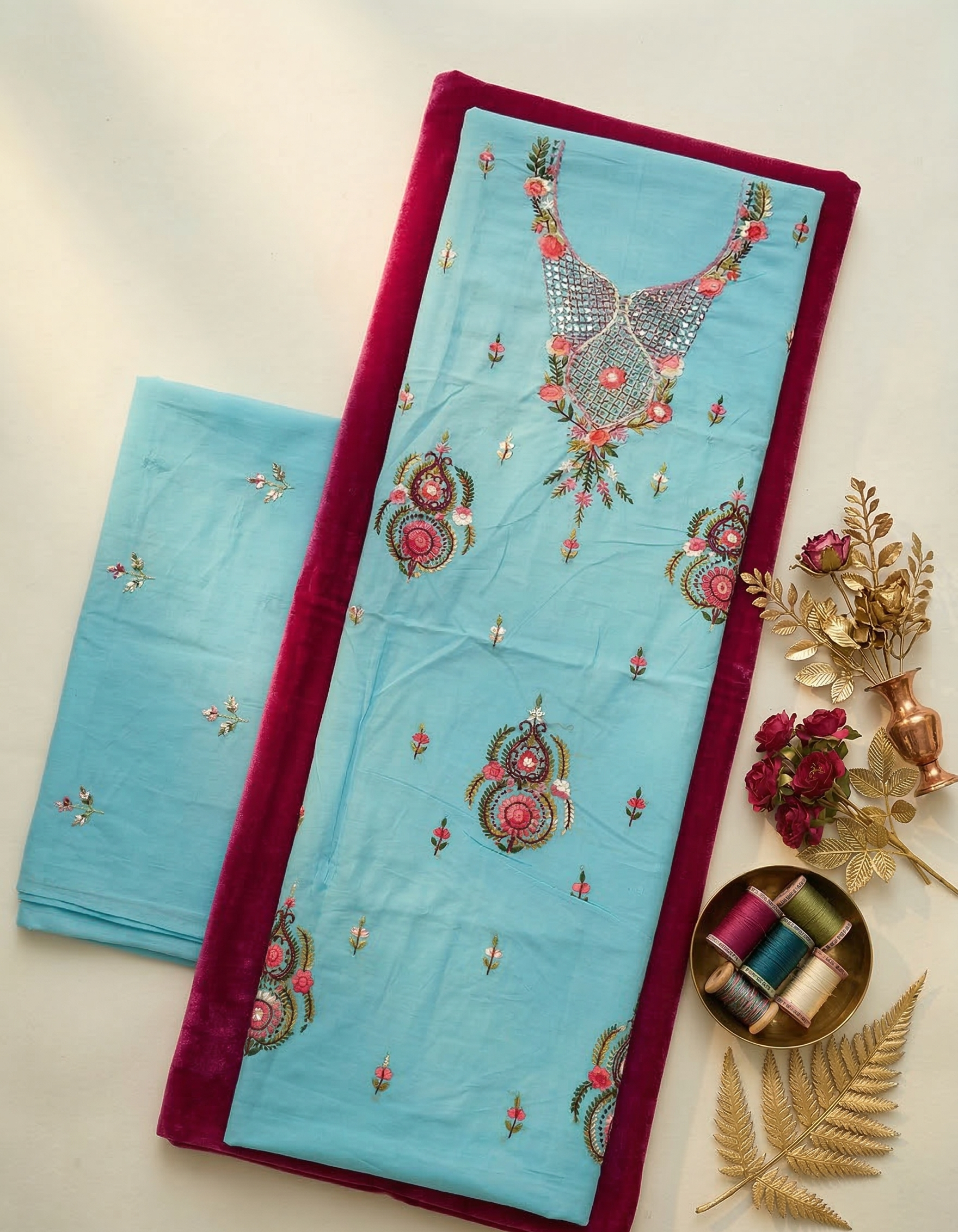 Neel-E-Subh Pure Phulkari Hand Embroided Couture Suit