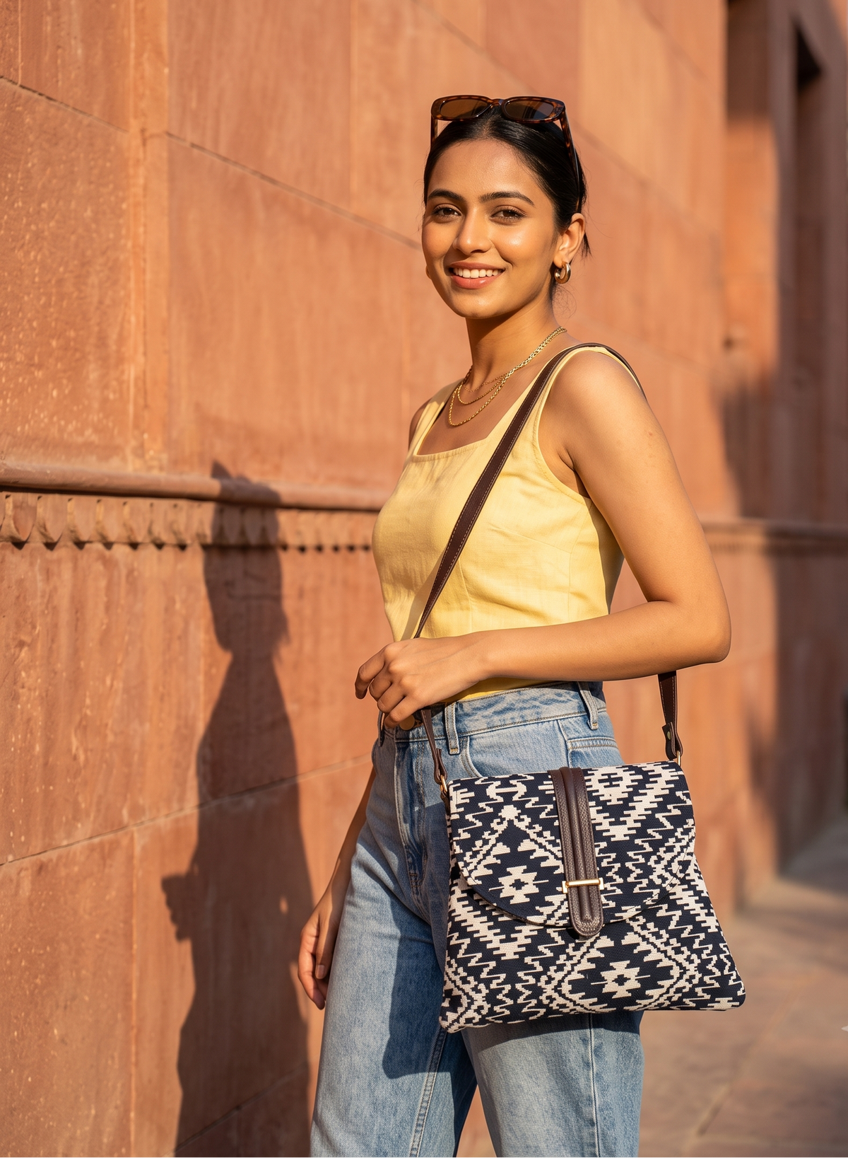 Bunkaar Monochrome Jacquard Sling Bag