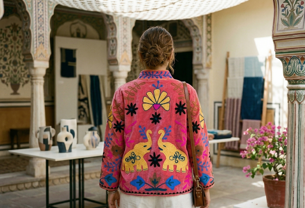 Gulaabi Elefante Suzani Hand-Embroidered Jacket