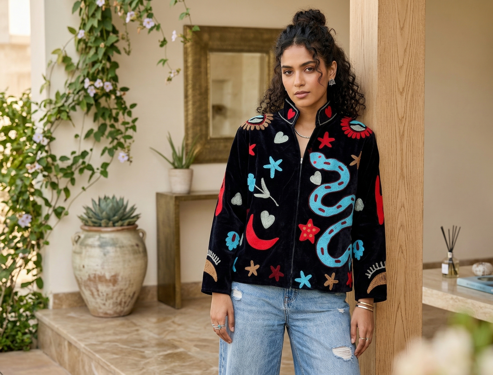 Serpente Suzani Hand-Embroidered Jacket