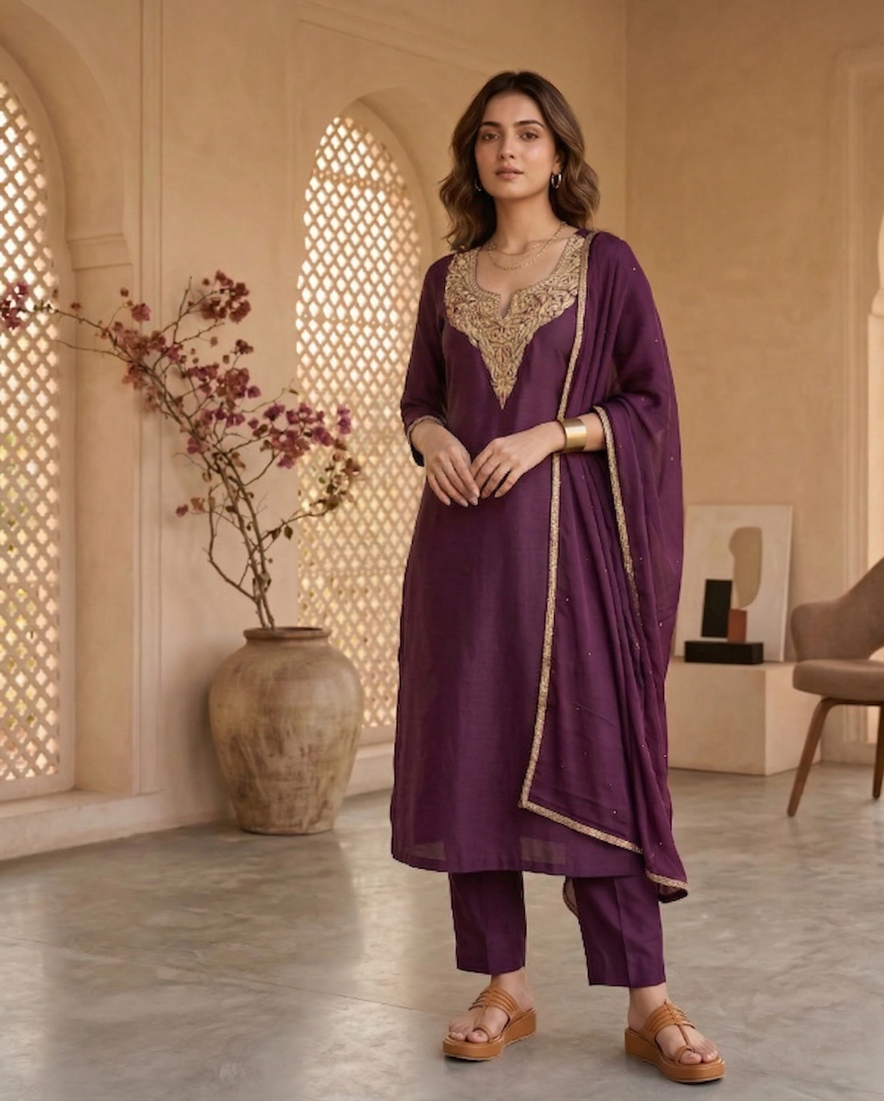 Kashmiri Tilla Work Neck Design Salwar Suit