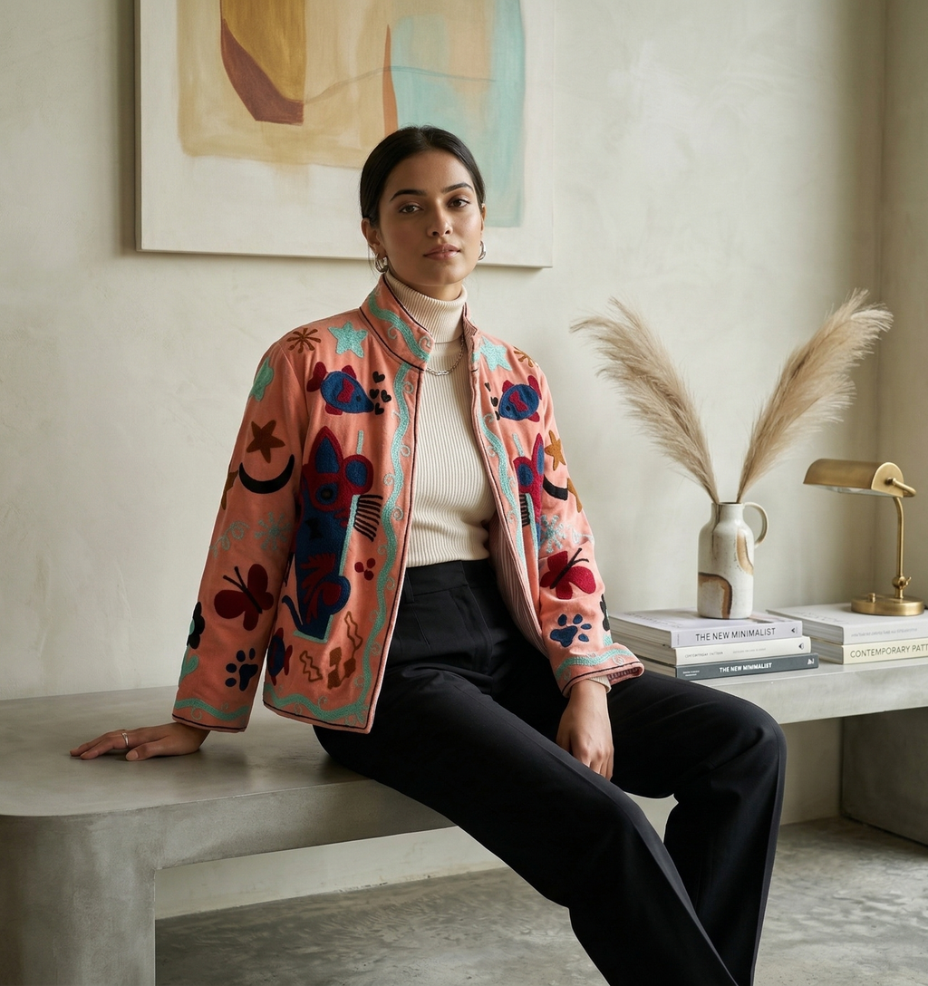Uccello Suzani Hand-Embroidered Jacket