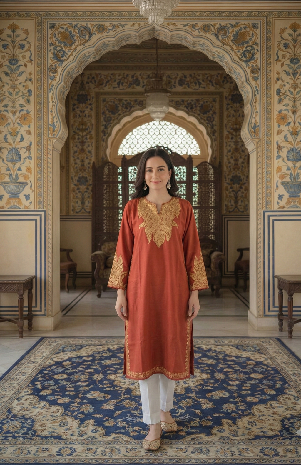 Zar-e-Shahbano Kashmiri Aari Embroidered Woollen Pheran