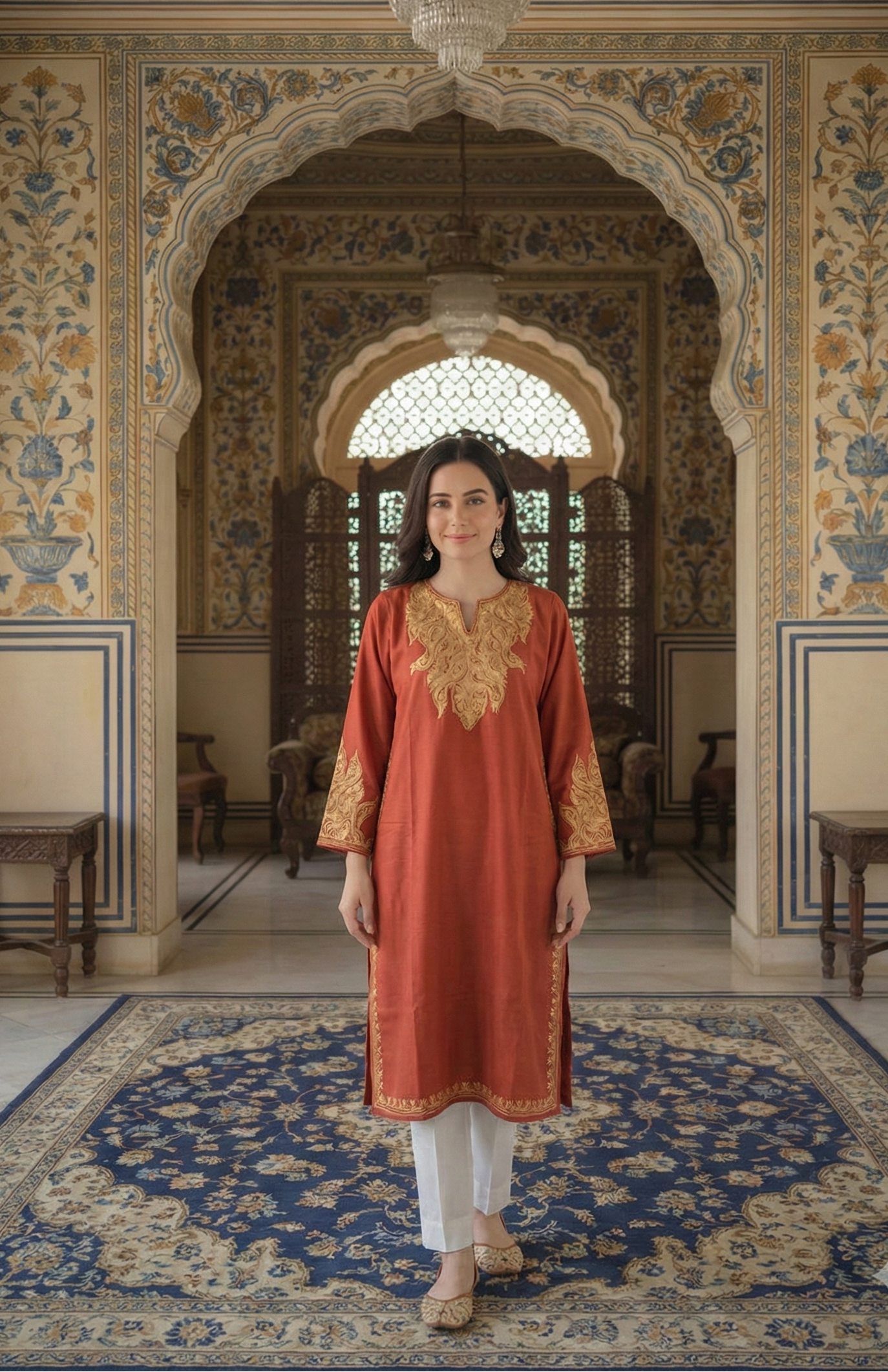 Zar-e-Shahbano Kashmiri Aari Embroidered Woollen Pheran