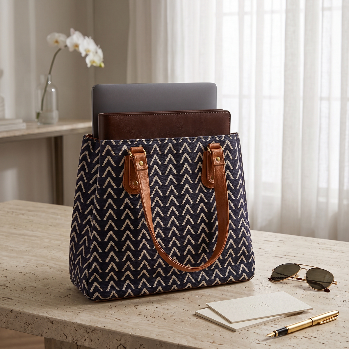 Neelrekha Jacquard 3-Partition Tote