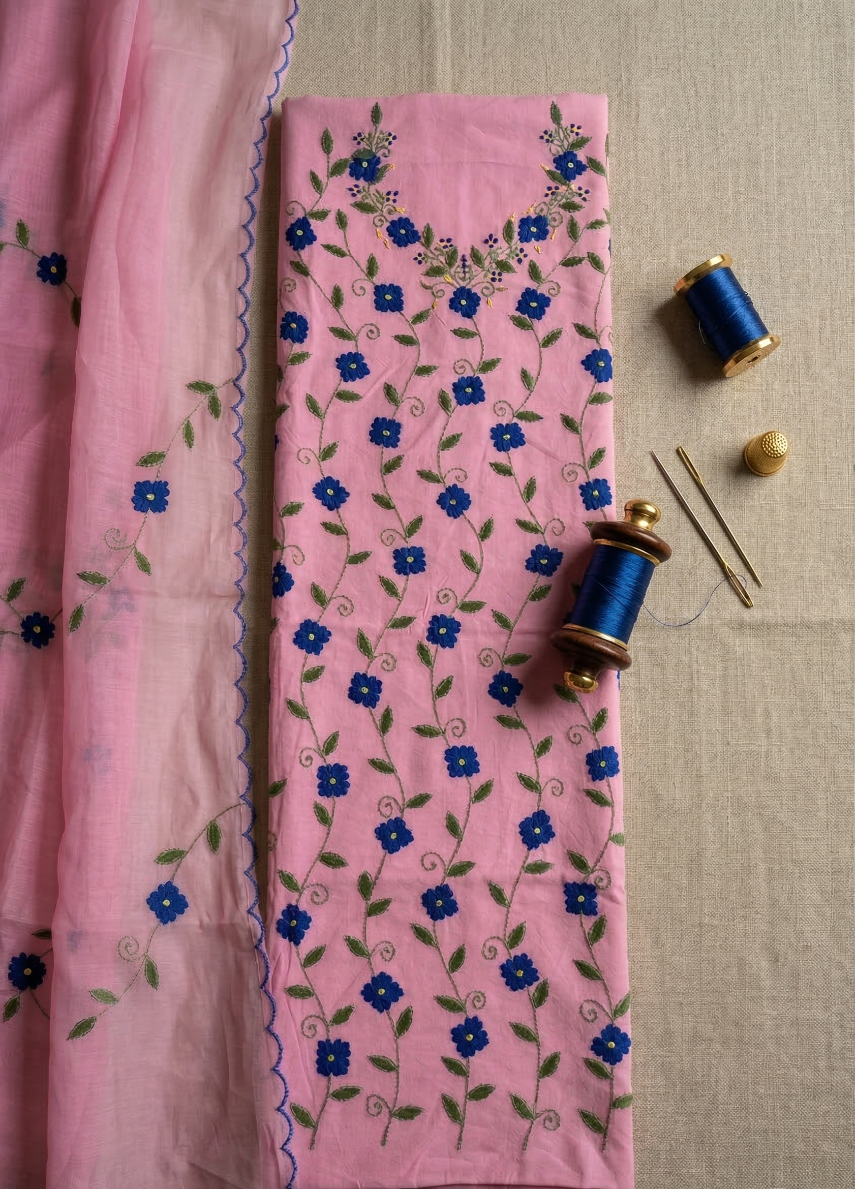Neel-E-Gulābi Pure Phulkari Hand Embroided Couture Suit