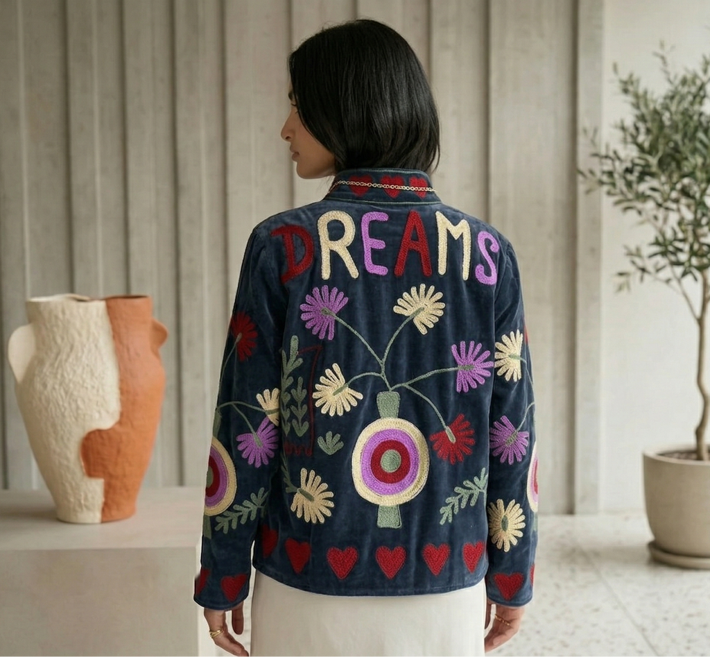 Rosa Notte Suzani Hand-Embroidered Jacket