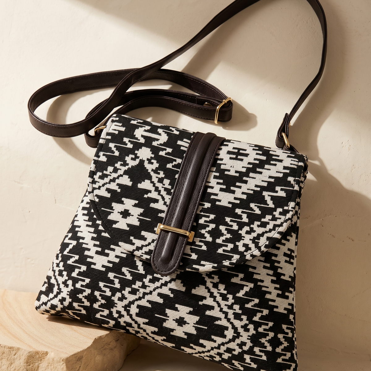 Bunkaar Monochrome Jacquard Sling Bag
