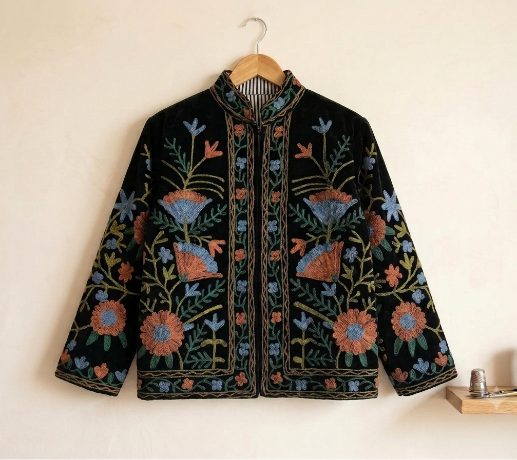 Noir Pavone Suzani Hand Embroidered Jacket