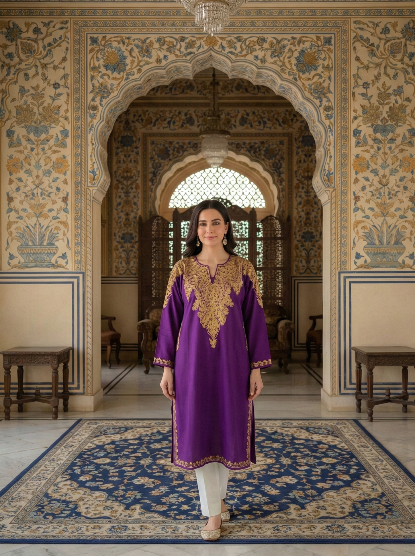 Zar-e-Banafsha Kashmiri Aari Embroidered Woollen Pheran