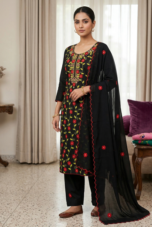 AATISH-E-SIYAH PURE PHULKARI HAND EMBROIDERED COUTURE SUIT