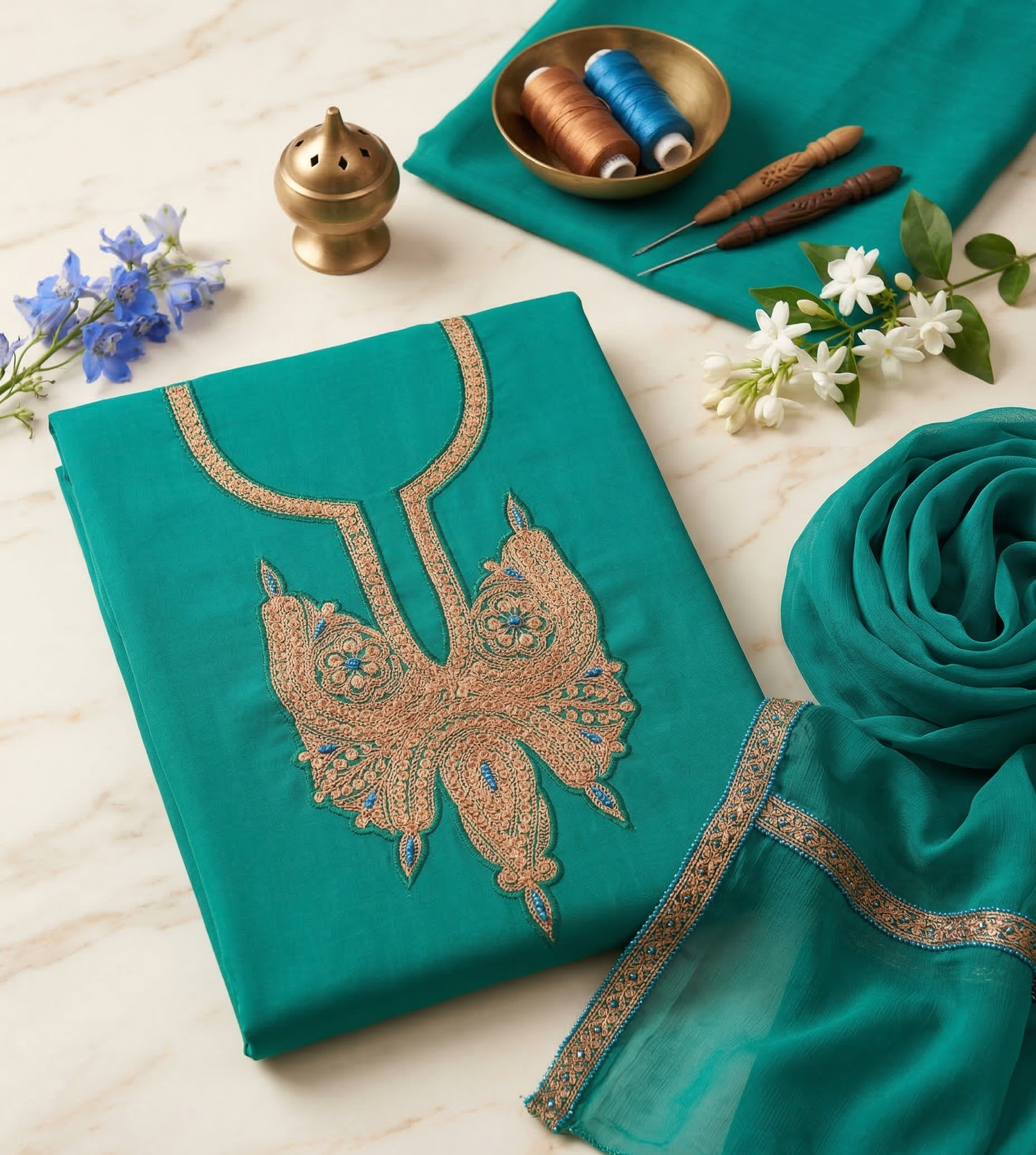 Kashmiri Tilla Work Neck Design Salwar Suit