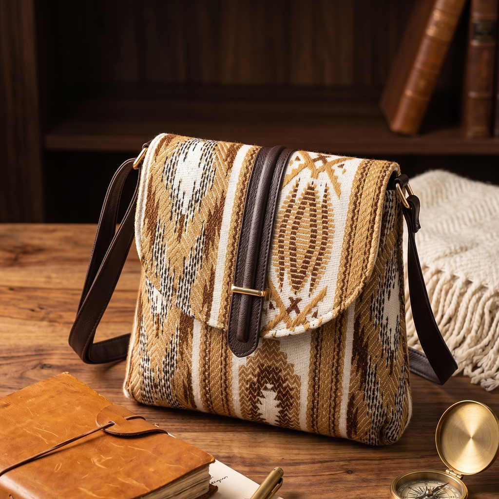 Tessara Geometric Jacquard Flap Sling Bag