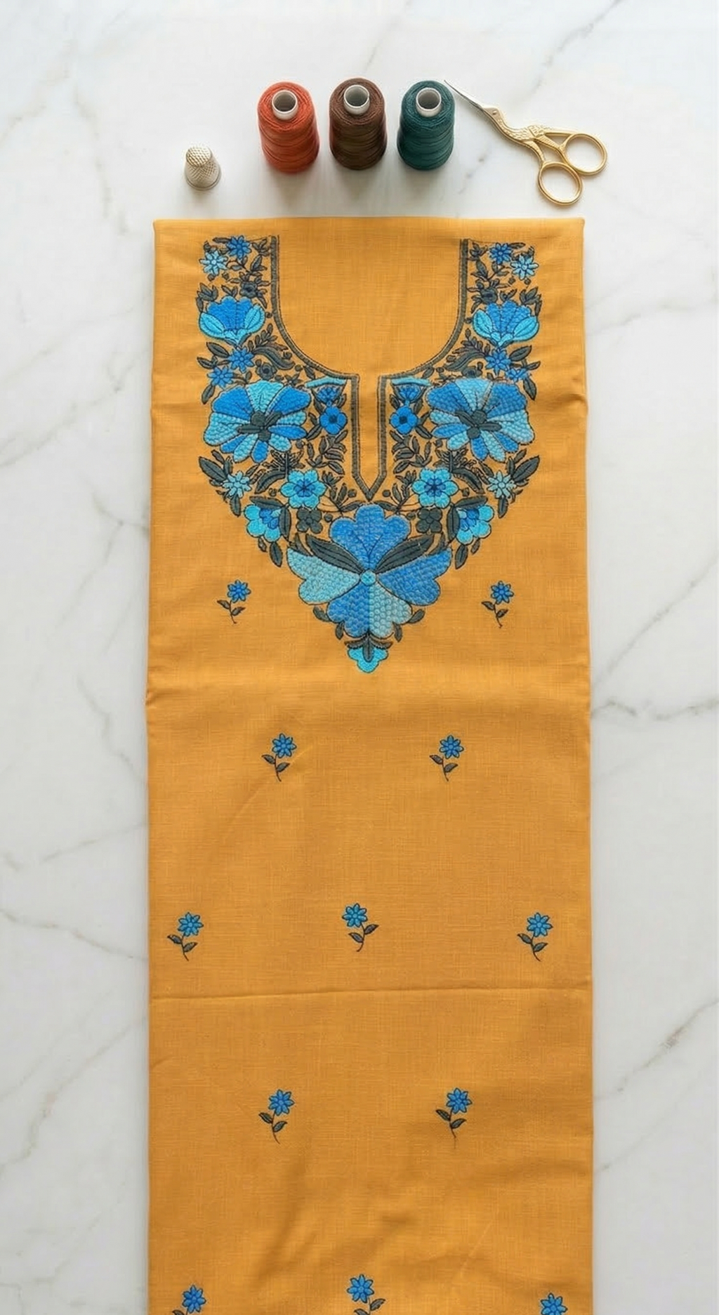 Basant-E-Neel Pure Phulkari Hand Embroided Couture Suit