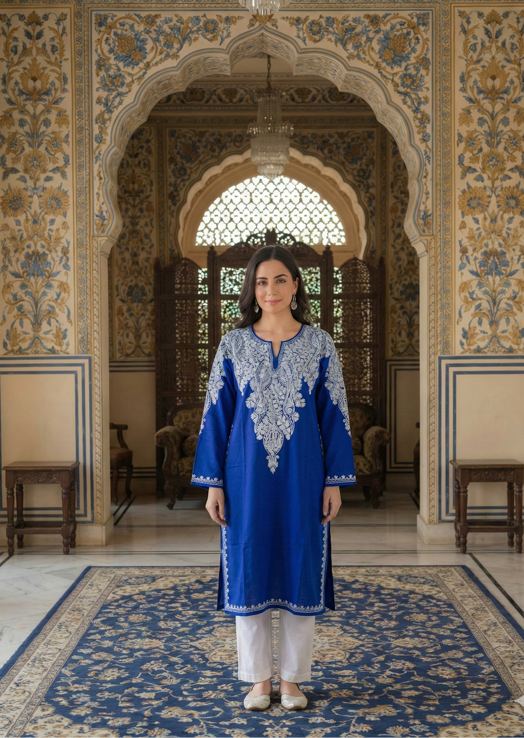 Neel-e-Shahbano Kashmiri Aari Embroidered Woollen Pheran