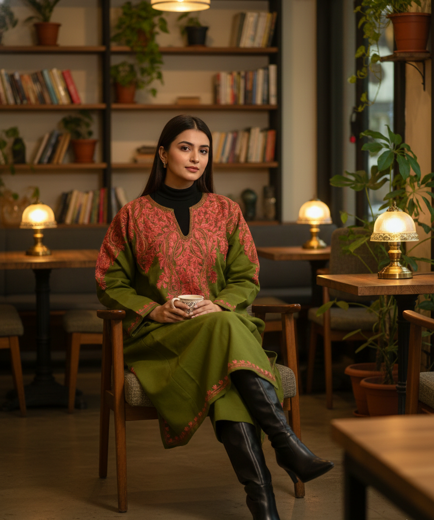 Gulrang-e-Shahbano Kashmiri Aari Embroidered Woollen Pheran