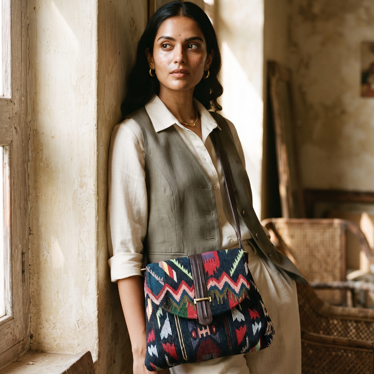 Rangsaaz Jacquard Flap Sling Bag