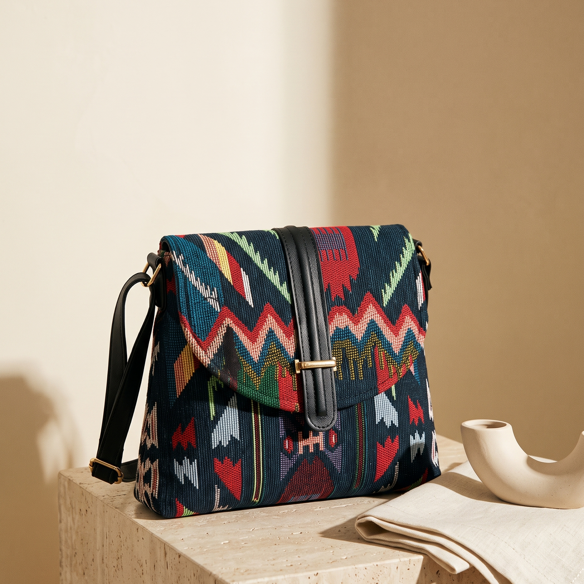 Rangsaaz Jacquard Flap Sling Bag
