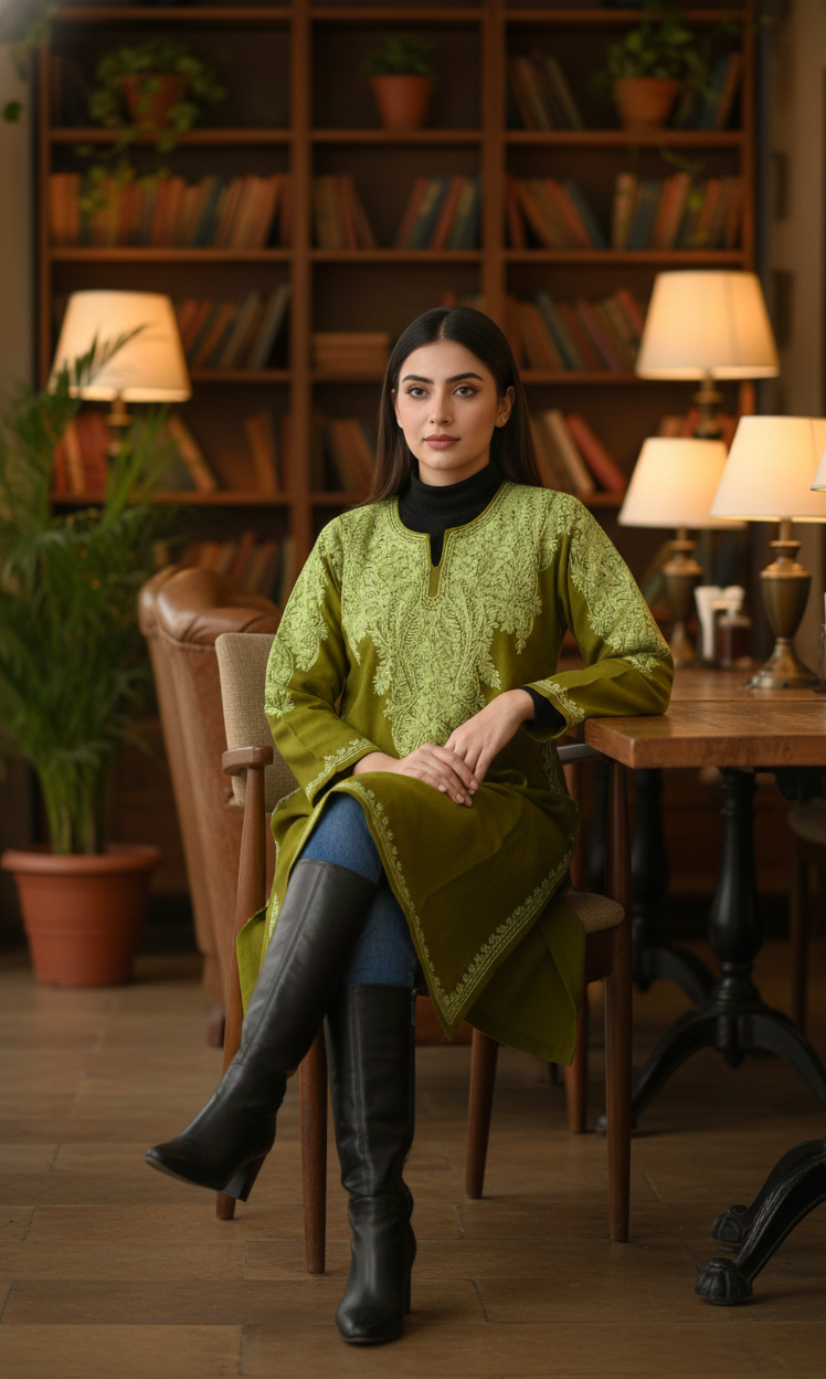 Zeenat-e-Zaitoon Kashmiri Aari Embroidered Woollen Pheran