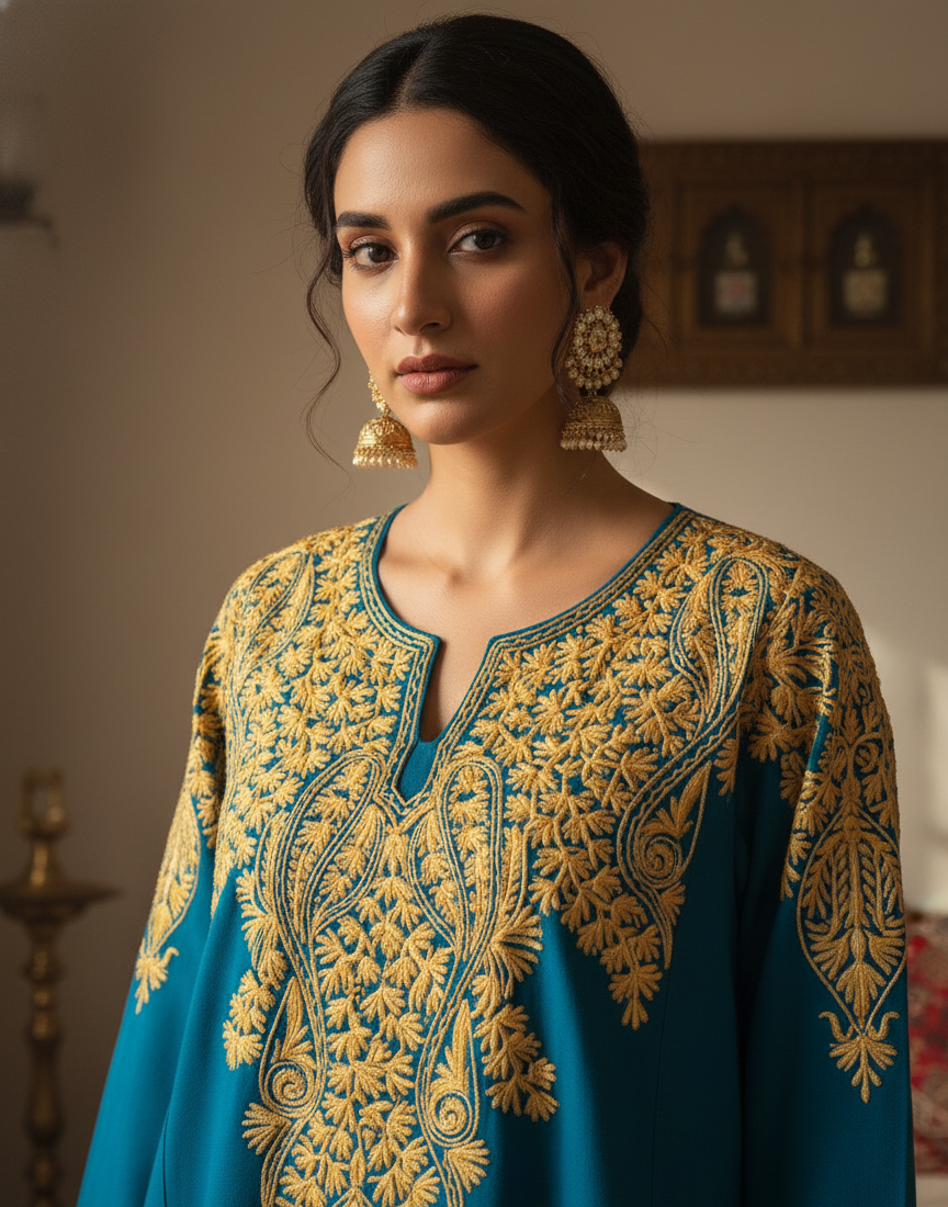 Nooré Zarin – Kashmiri Aariwork Woollen Pheran