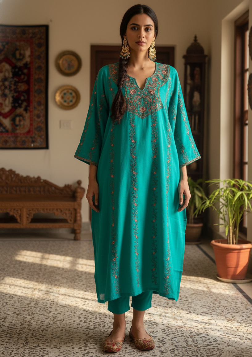 Zunaira Kashif Cashmilon Wool Sozni Embroidered Pheran