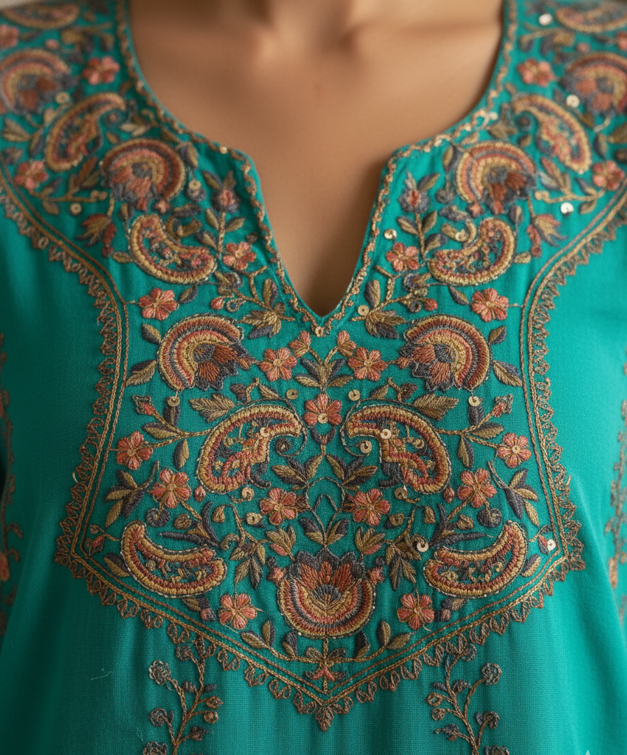 Zunaira Kashif Cashmilon Wool Sozni Embroidered Pheran