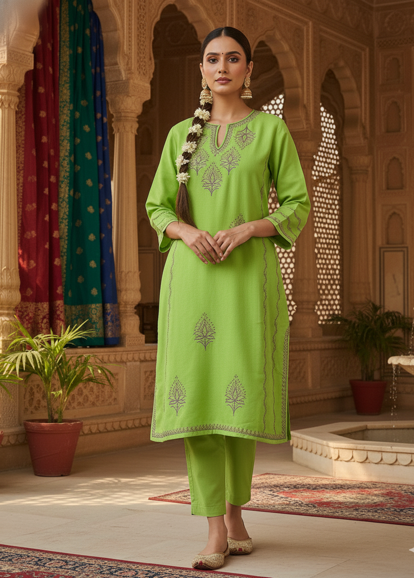 Gulnoor – Pure Raffal Wool with  Full Jama Handsozni Embroidery Pheran